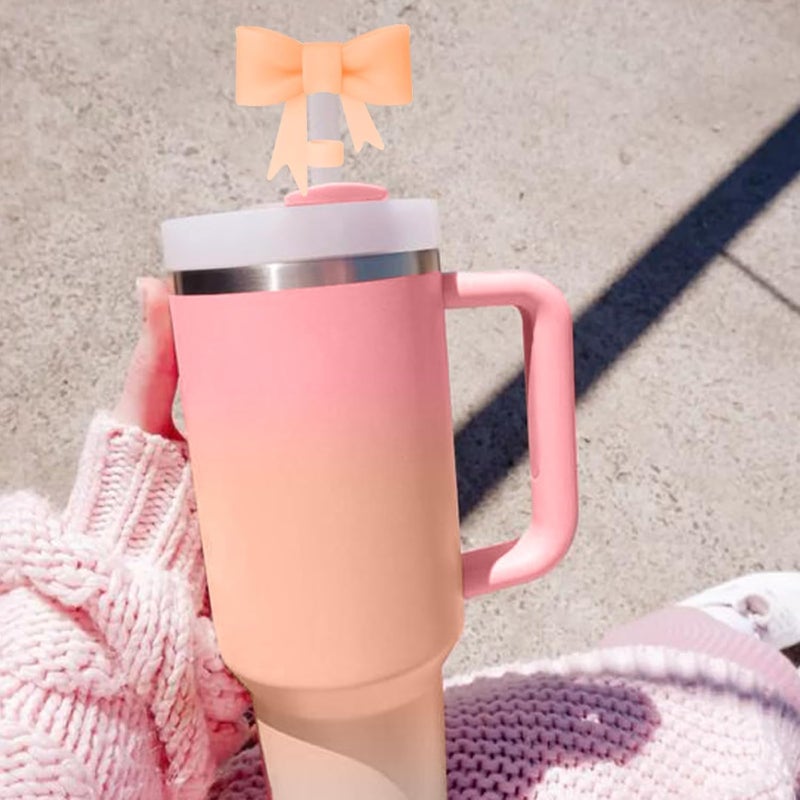 Hpebl 4Pcs Silicone Straw Toppers Covers for Stanley Cups 40/30oz 10mm(0.4in) Orange Pink Dust-Proof Bow Straw Covers Toppers Suitbale for Stanley Cup Accessories Reusable Straws Caps - Image 5