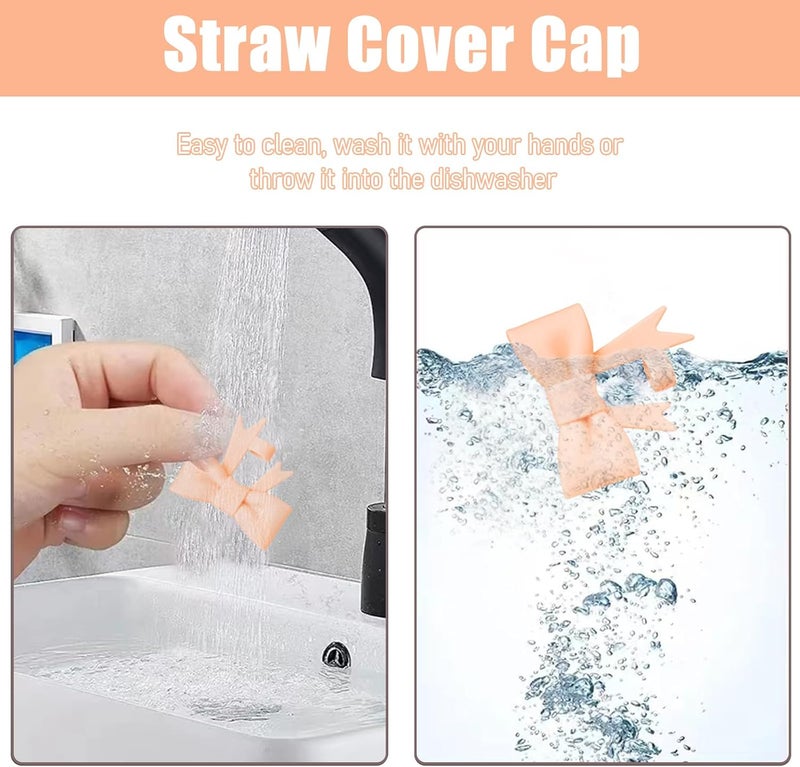 Hpebl 4Pcs Silicone Straw Toppers Covers for Stanley Cups 40/30oz 10mm(0.4in) Orange Pink Dust-Proof Bow Straw Covers Toppers Suitbale for Stanley Cup Accessories Reusable Straws Caps - Image 3