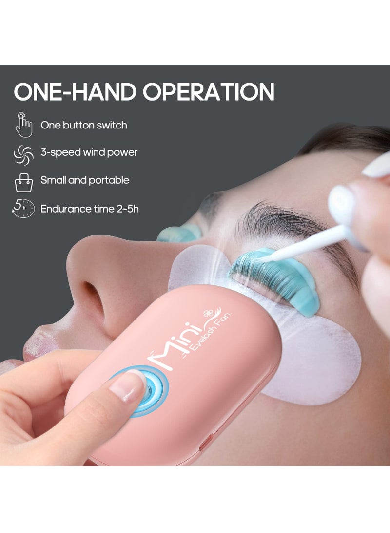 SYOSI SYOSI Mini Eyelash Fan, Portable Lash Fan Brush USB Rechargeable Handheld Eyelash Fan Dryer with 3 Adjustable Speed Cooling Air Fan, Bladeless Eyelash Dryer for Girls Women Eyelash Extension (Pink) - Image 3