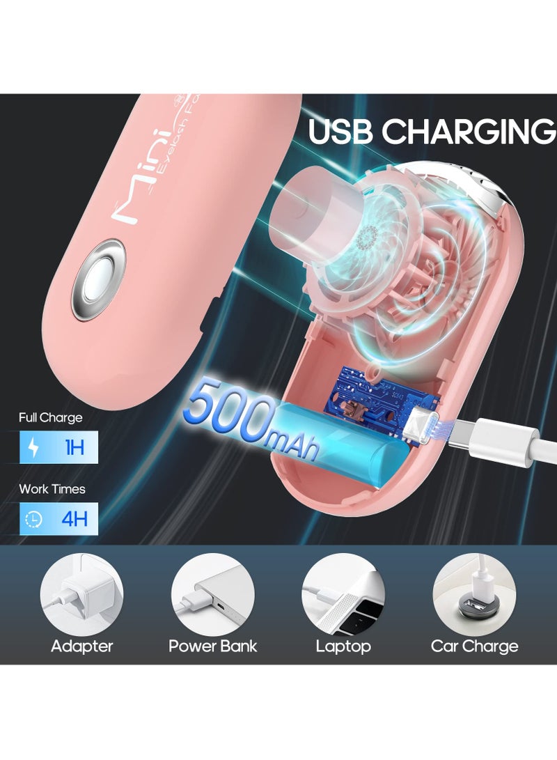 SYOSI SYOSI Mini Eyelash Fan, Portable Lash Fan Brush USB Rechargeable Handheld Eyelash Fan Dryer with 3 Adjustable Speed Cooling Air Fan, Bladeless Eyelash Dryer for Girls Women Eyelash Extension (Pink) - Image 4