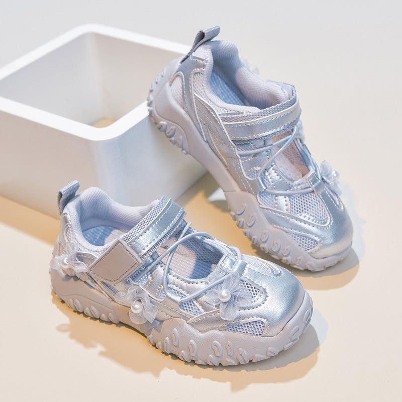 Girls'' Sports Sandals Summer 2026 New Model Princess Sneakers Children''s Shoes Big Kids Thin Summer Shoes Silver - Image 1