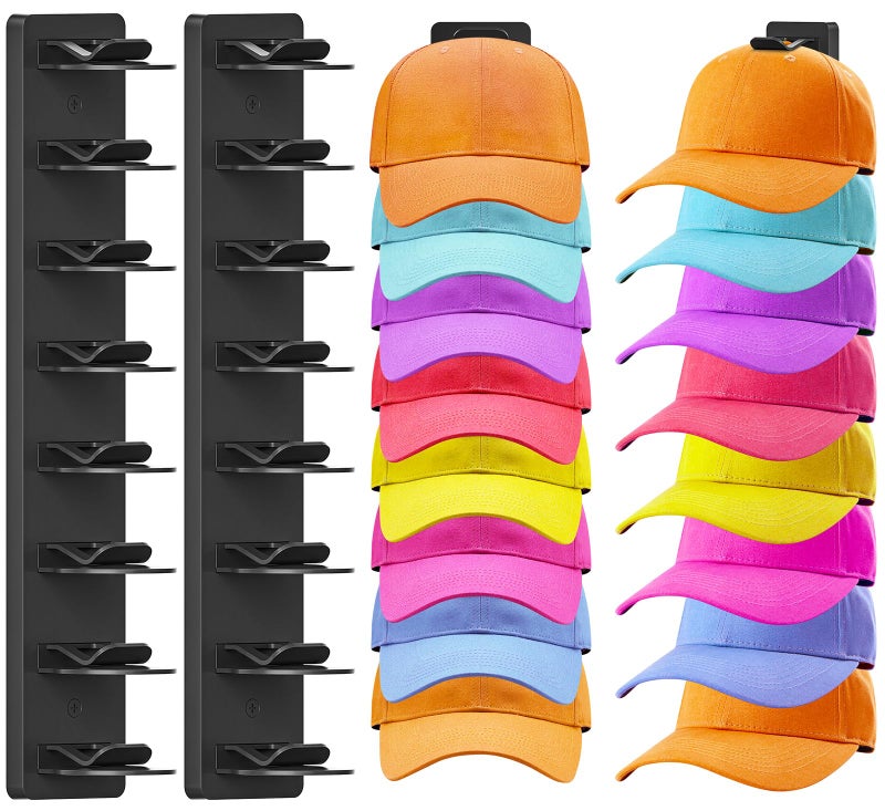 Fododo 2 Pack Hat Organizer for Baseball Caps, Hat Rack for Wall Hold Up 16 Hats, Strong Adhesive & Screw-in Cap Holder hat hangers for Closet Door & Bedroom - Image 1