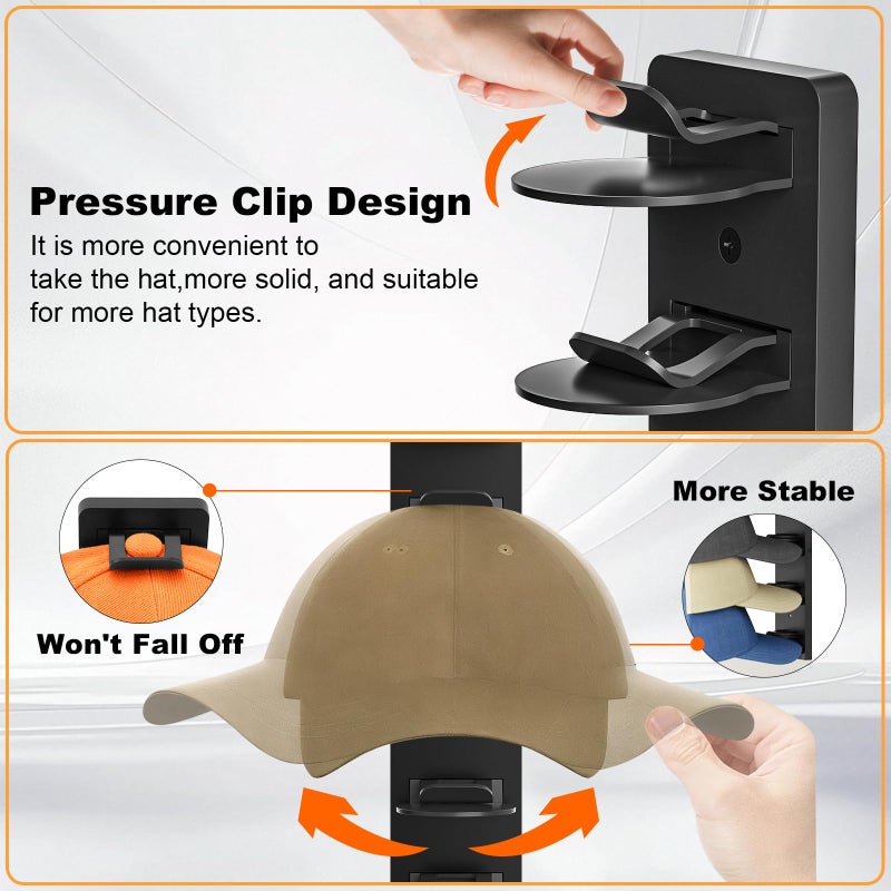 Fododo 2 Pack Hat Organizer for Baseball Caps, Hat Rack for Wall Hold Up 16 Hats, Strong Adhesive & Screw-in Cap Holder hat hangers for Closet Door & Bedroom - Image 4