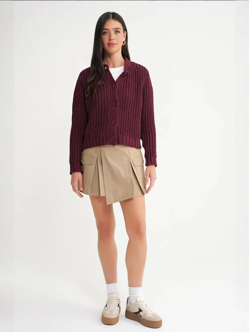 MixRay Mixray Textured Ribbed Knit Cardigan with Buttons