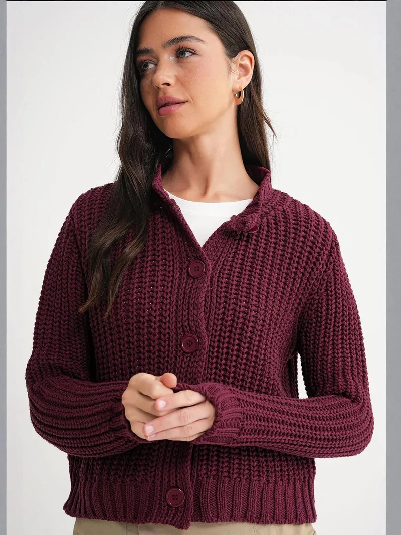 MixRay Mixray Textured Ribbed Knit Cardigan with Buttons