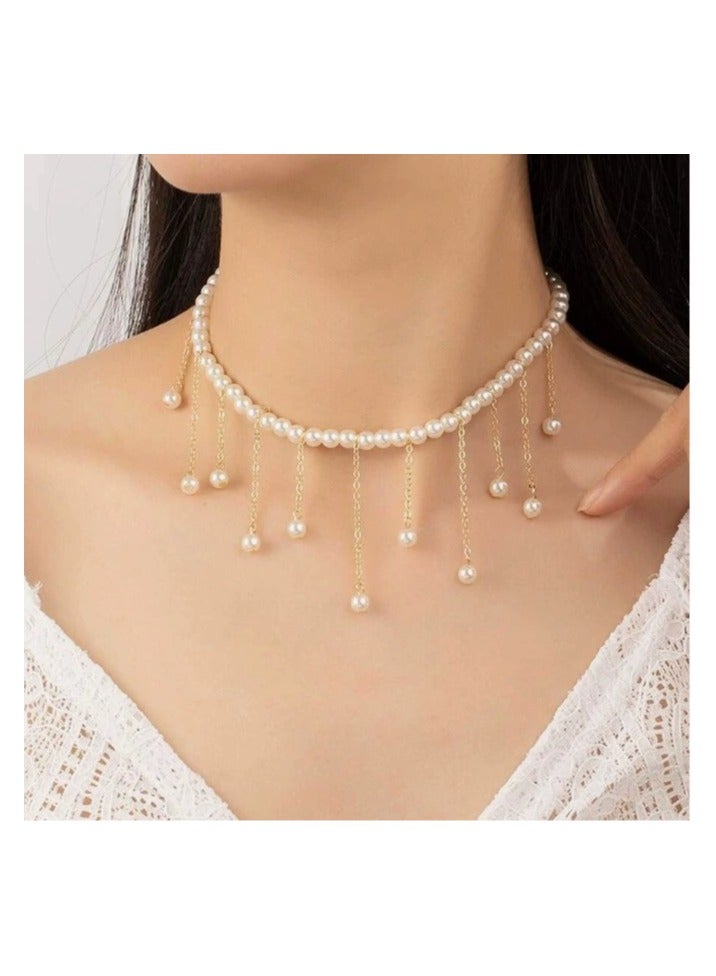 Goolsky Elegant Pearl Drop Pendant Necklace – Minimalist Alloy Chain Choker, Small Luxury Statement Jewelry for Women - Image 1