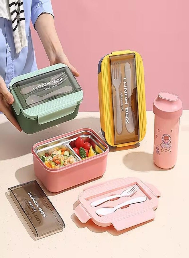 Stavae Lunch Box, Stackable Stainless Steel Food Container for Adults Kids Office, Large Capacity Portable Lunch Box Containers with Soup Bowl Spoon and Fork (01-Blue) - Image 2