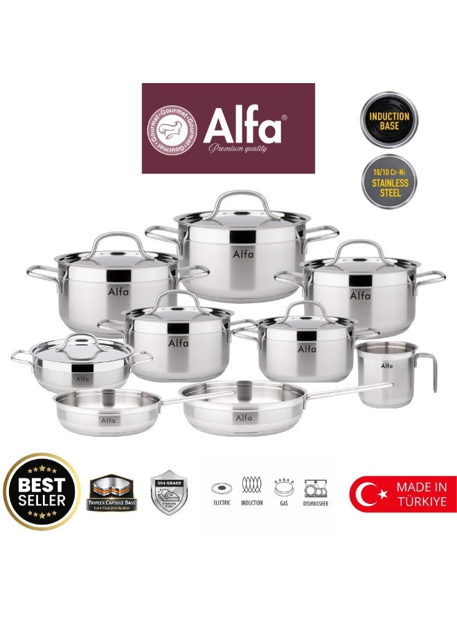 ALFA 15 Piece 18/10 Stainless Steel Cookware Set | Induction Compatible | Triplex Capsule Base | Made in Türkiye - Image 1