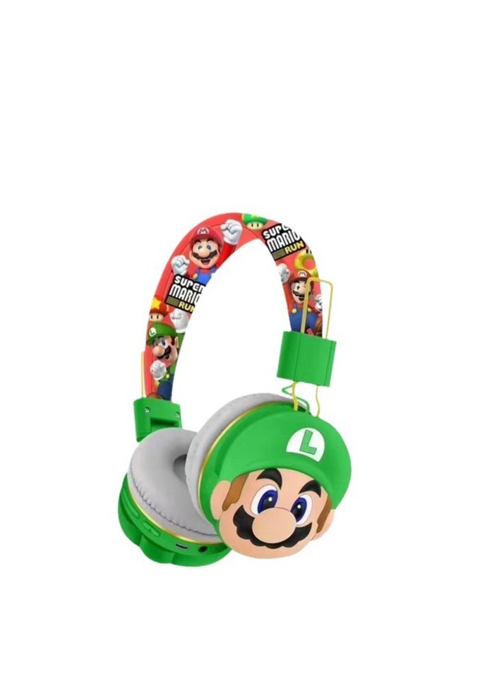 Generic Upgraded green Mario pattern children's Bluetooth wireless headphones, noise reduction wireless headphones for young children, children's headphones suitable for TF cards, mobile phones and tablets  - Image 1