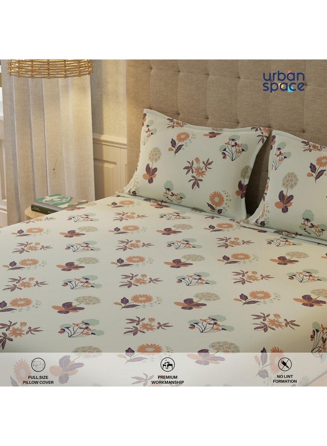 Urban Space مفرش سرير قطن 100% بتصميم زهور هادئ 200 TC للسرير الملكي، مفرش سرير ملكي مع 2 غطاء وسادة (رمادي مشع، الحجم 108 x 108 بوصة) - Image 4