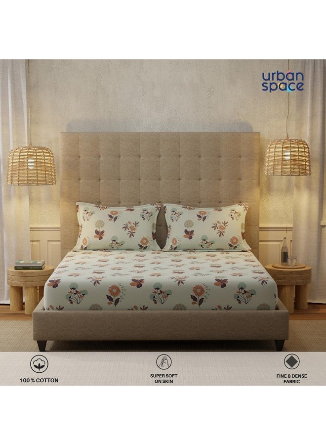 Urban Space مفرش سرير قطن 100% بتصميم زهور هادئ 200 TC للسرير الملكي، مفرش سرير ملكي مع 2 غطاء وسادة (رمادي مشع، الحجم 108 x 108 بوصة) - Image 2