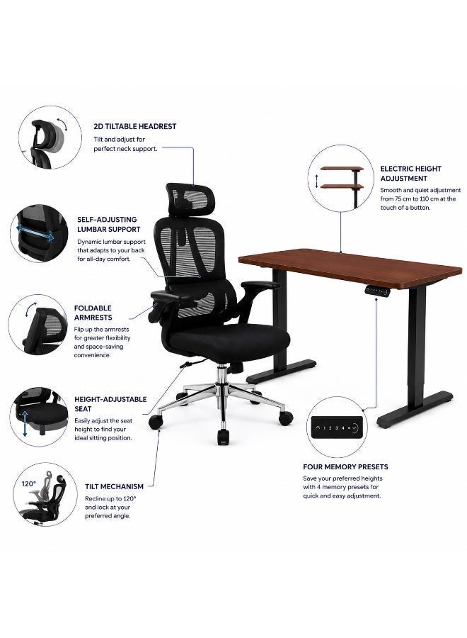 Flexispot Desk and Chair Combo Set – Electric Standing Desk 120x60cm with Memory Controller + Ergonomic Desk Chair with Lumbar Support & 2D Headrest, Black - Image 3