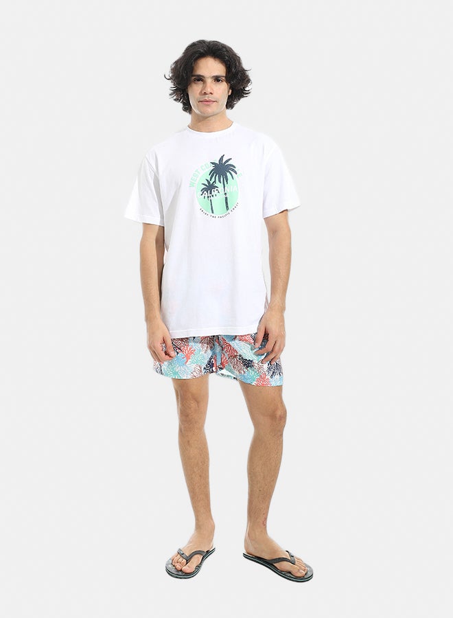 Andora Self Pattern Swim Shorts with Sided Pockets _ Orange & Blue - Image 5