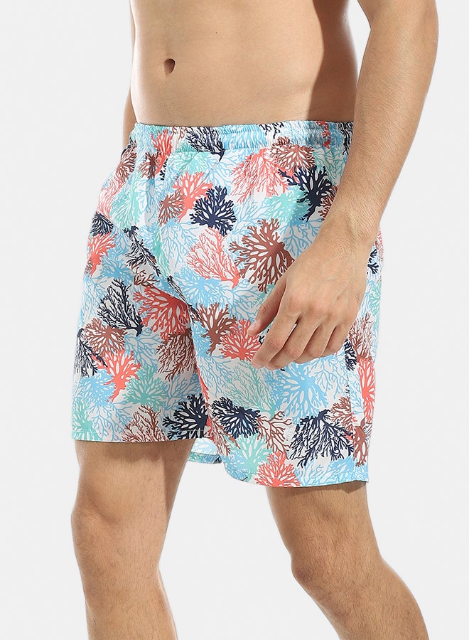 Andora Self Pattern Swim Shorts with Sided Pockets _ Orange & Blue - Image 2