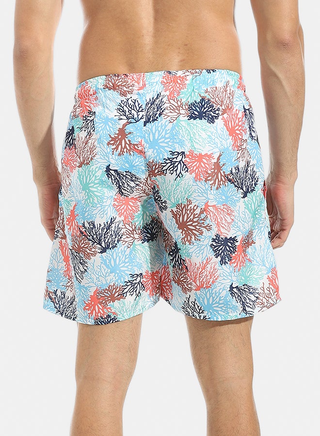 Andora Self Pattern Swim Shorts with Sided Pockets _ Orange & Blue - Image 3
