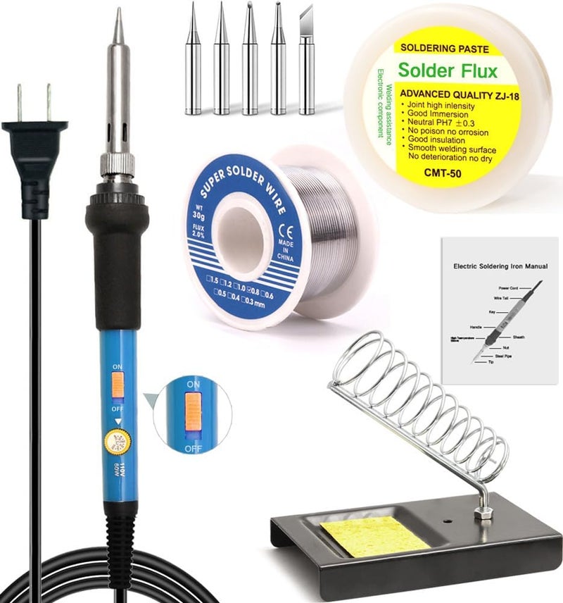 LDK Soldering Iron Kit, Electric Soldering Gun Welding Tools with ON/OFF Switch, Solder Wire, Flux Paste, Soldering Iron Stand, Sponge, 5pcs Tips [110V US Plug] - Image 1