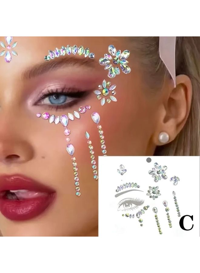 Sparkling Rhinestone Face Jewel Sticker Round ABS Material Model B For Festivals Cosplay - Image 5