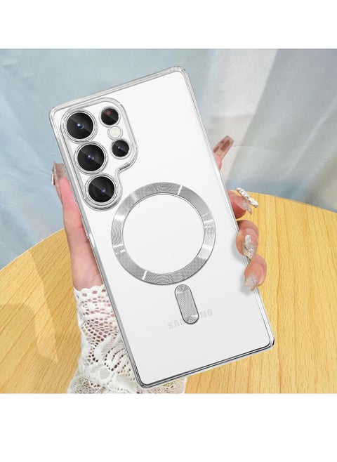 Case Magnetic Clear Slim Case for Women Men Full Camera Protector Anti-Yellowing Shockproof Compatible with MagSafe Cover Designed for Samsung Galaxy S25 Ultra Sliver