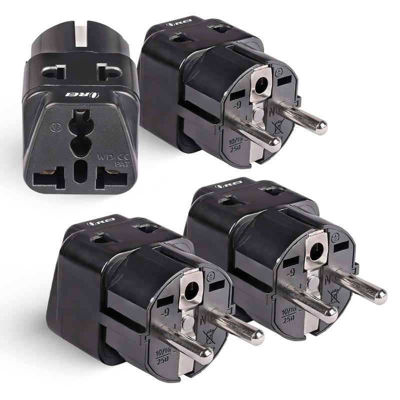 OREI OREI India Travel Adapter Europe Schuko Plug Type EF Universal Adapter for Europe 2 in 1 Perfect for Laptop Camera Chargers CE RoHS 4 Pack 5 Years Warranty  - Image 1