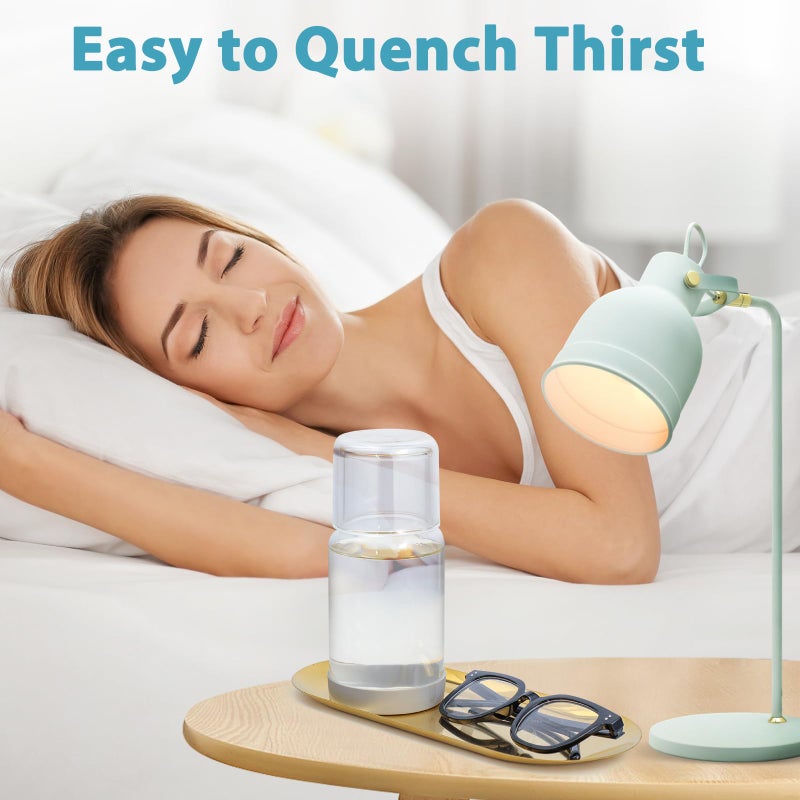 Wikapy Bedside Water Carafe and Glass Set With Silicone Coaster for Nightstand, Bedroom, 18 OZ Clear Mouthwash Dispenser for Bathroom - Image 5