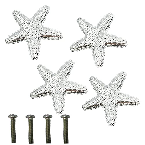 LLDYNW 4pcs Starfish Handles - Kitchen & Dresser Knobs, Right Angle, Cabinet & Drawer Pulls (Bright Silver) - Image 1