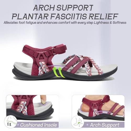 MEGNYA صنادل ميغنيا للمشي في الهواء الطلق، دعم قوس القدم، صنادل رياضية خفيفة الوزن للأنشطة التخييم، أحذية مريحة مع حزام قابل للتعديل بحجم 7 - Image 3