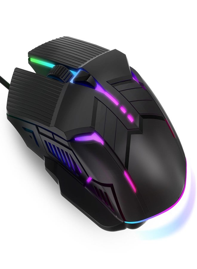 MELOGAGA Wired Gaming Mouse - Lightweight USB Optical Computer Mice with 7-Color RGB LED Lights, 4 Adjustable DPI (1200-3200), 6 Buttons, Ergonomic Design for Windows 7/8/10/XP/Vista & Linux (Black) - Image 1
