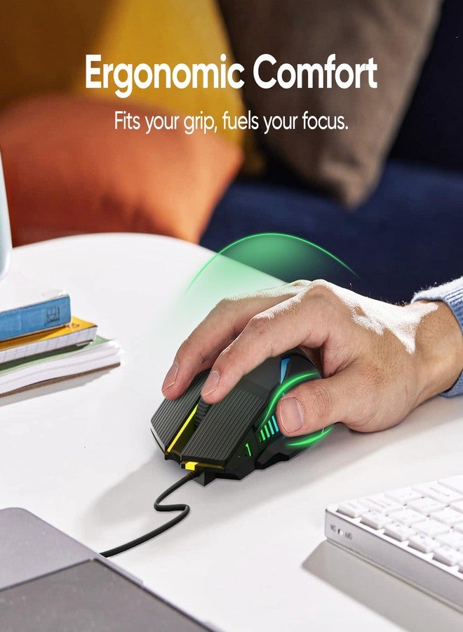 MELOGAGA Wired Gaming Mouse - Lightweight USB Optical Computer Mice with 7-Color RGB LED Lights, 4 Adjustable DPI (1200-3200), 6 Buttons, Ergonomic Design for Windows 7/8/10/XP/Vista & Linux (Black) - Image 2