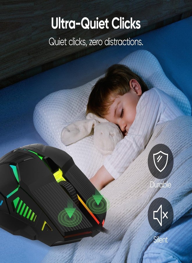 MELOGAGA Wired Gaming Mouse - Lightweight USB Optical Computer Mice with 7-Color RGB LED Lights, 4 Adjustable DPI (1200-3200), 6 Buttons, Ergonomic Design for Windows 7/8/10/XP/Vista & Linux (Black) - Image 5