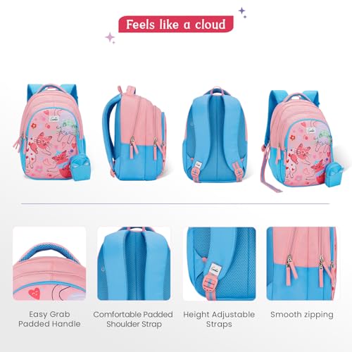 Genie Purrfect School Backpack for Girls |15 In-20 Ltr with Three Compartments,Side Pockets and Light Weight with Padded Shoulders |Best for Books,Stationery, Lunch Box & Essentials - Pink - Image 4