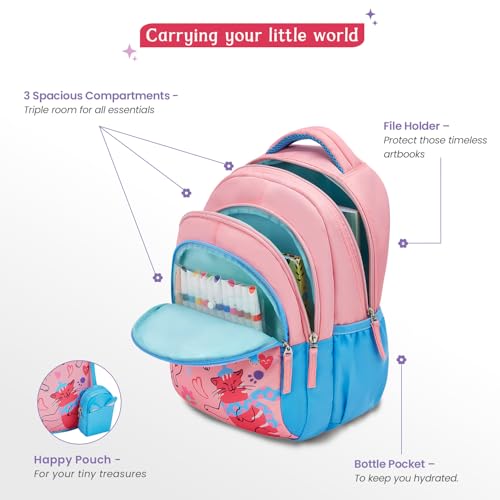Genie Purrfect School Backpack for Girls |15 In-20 Ltr with Three Compartments,Side Pockets and Light Weight with Padded Shoulders |Best for Books,Stationery, Lunch Box & Essentials - Pink - Image 3