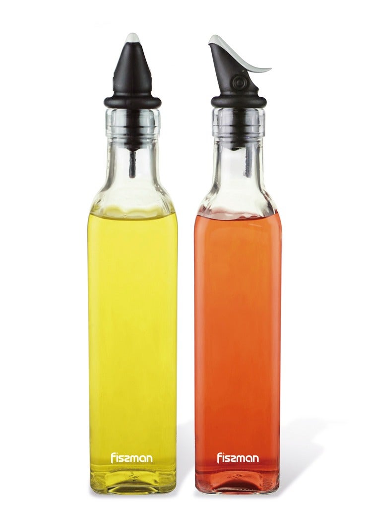 Fissman Olive Oil and Vinegar Dispenser Bottle Set of 2 250mL, Glass Bottle Dispenser Condiment Set | Dishwasher Safe Storage Dispenser Bottle | Leak-Proof Spout Olive Oil Dispenser Set  - Image 1