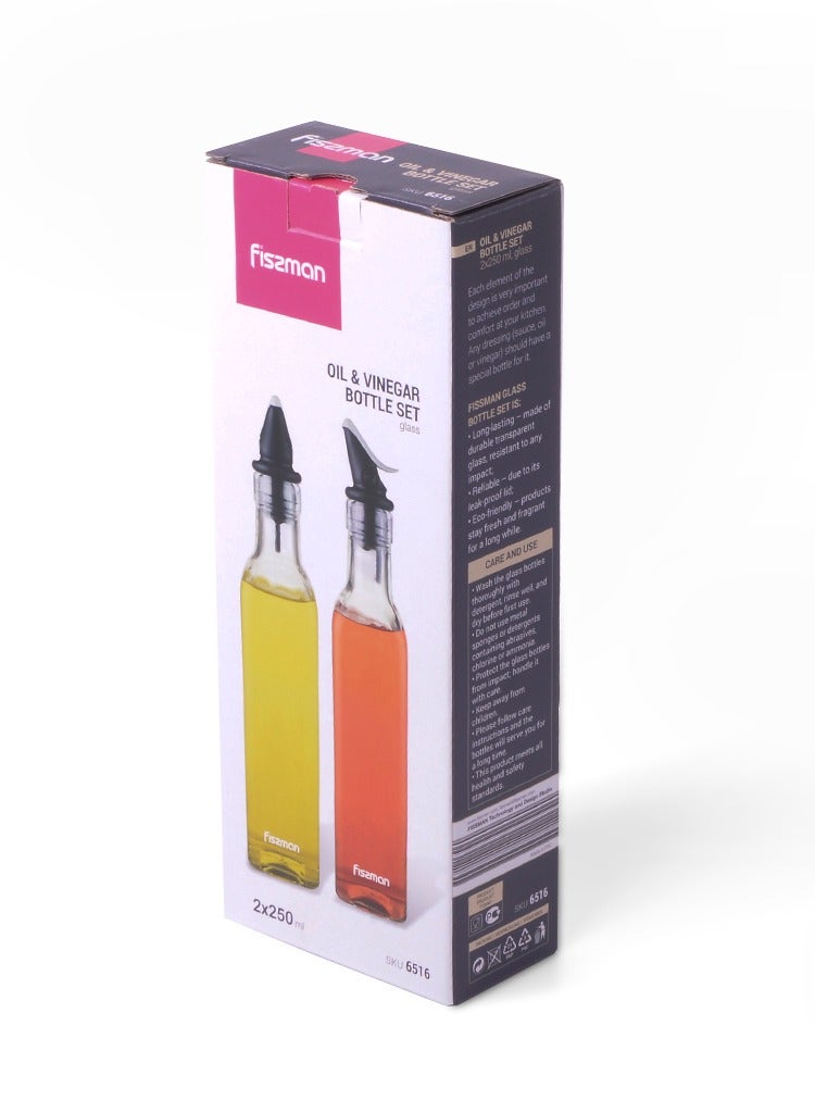 Fissman Olive Oil and Vinegar Dispenser Bottle Set of 2 250mL, Glass Bottle Dispenser Condiment Set | Dishwasher Safe Storage Dispenser Bottle | Leak-Proof Spout Olive Oil Dispenser Set  - Image 5
