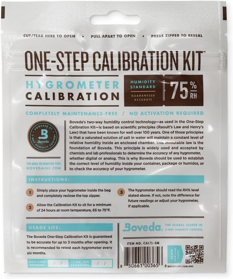 Boveda للسجائر | مجموعة المعايرة ذات الخطوة الواحدة | محملة مسبقًا بحزمة التحكم في الرطوبة بنسبة 75% | اختبار ملح دقيق لمقاييس الرطوبة الرقمية والتناظرية وأجهزة استشعار الرطوبة | 1-عدد - Image 2