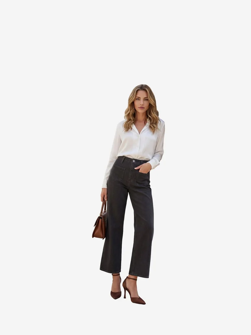 ماي فاشن MY FASHION High Waist Denim Pants with Zipper