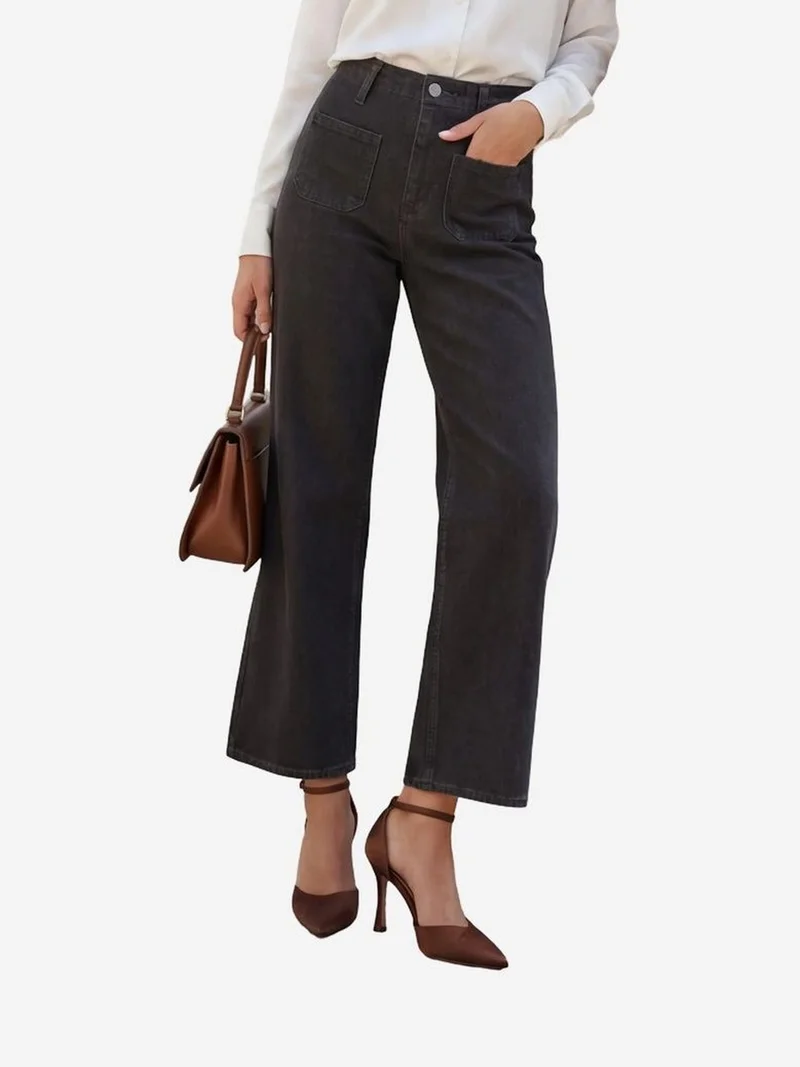 My Fashion Black MY FASHION High Waist Denim Pants with Zipper for Women | Best Price UAE