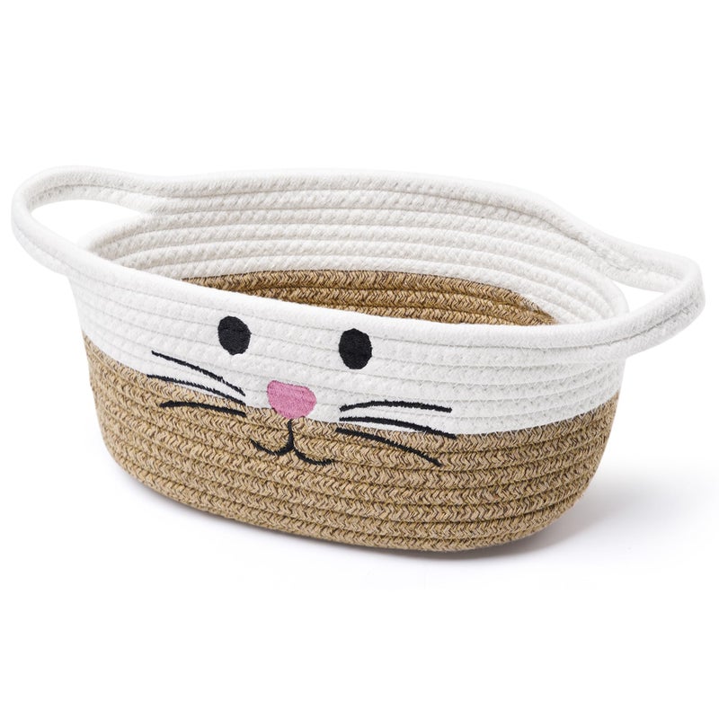 STOBSK Small Woven Baskets for Organizing with Handle Cute Cotton Basket for Nursery Gift Dog Cat Toy Storage Basket for Toy OrganizerBrown - Image 2