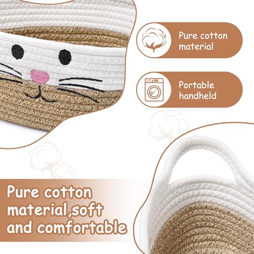 STOBSK Small Woven Baskets for Organizing with Handle Cute Cotton Basket for Nursery Gift Dog Cat Toy Storage Basket for Toy OrganizerBrown - Image 3