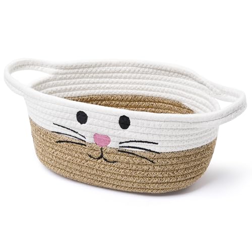 STOBSK Small Woven Baskets for Organizing with Handle Cute Cotton Basket for Nursery Gift Dog Cat Toy Storage Basket for Toy OrganizerBrown - Image 1