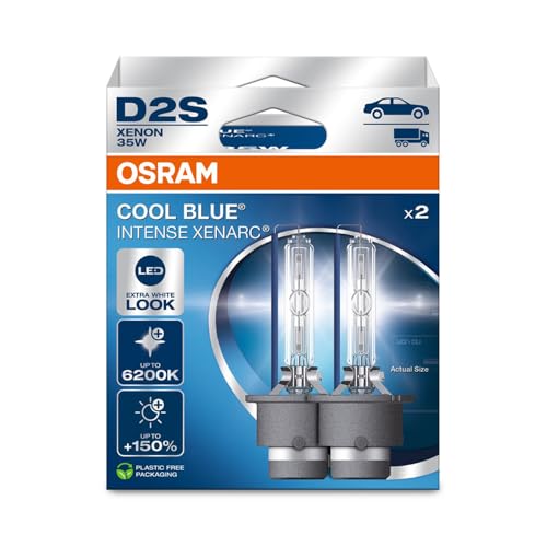 Osram XENARC® Cool Blue Intense D2S, +150% more brightness, up to 6,200K, xenon headlight lamp, LED look, hanging folding box (2 lamps) - Image 1