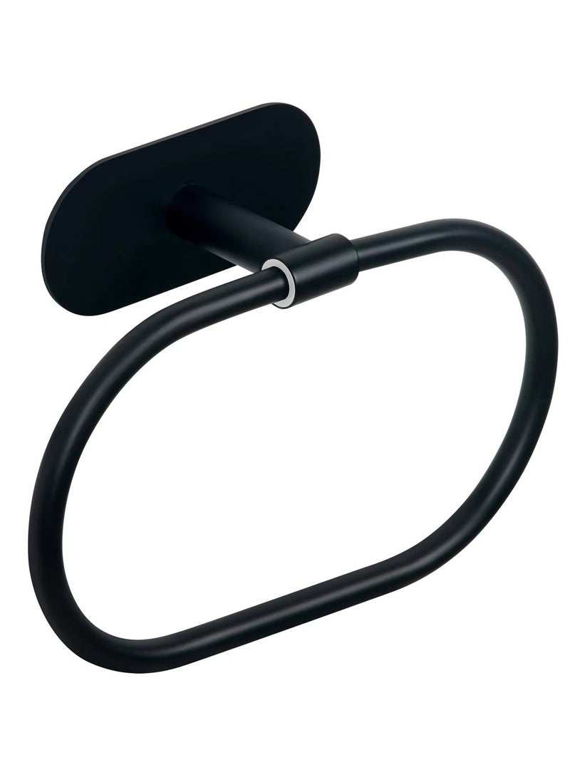Generic Stainless Steel Towel Holder Self-adhesive Bathroom Towels Rack Black Washhand Hanger Ring Rail Bar Kitchen Storage Accessories  - Image 2
