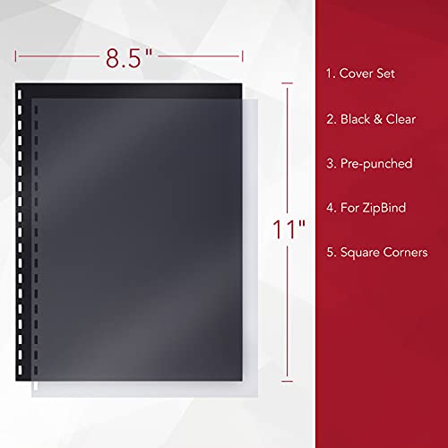 GBC ZipBind Pre-Punched Cover Set, Clear/Black, 10-Pack (26003) - Image 2