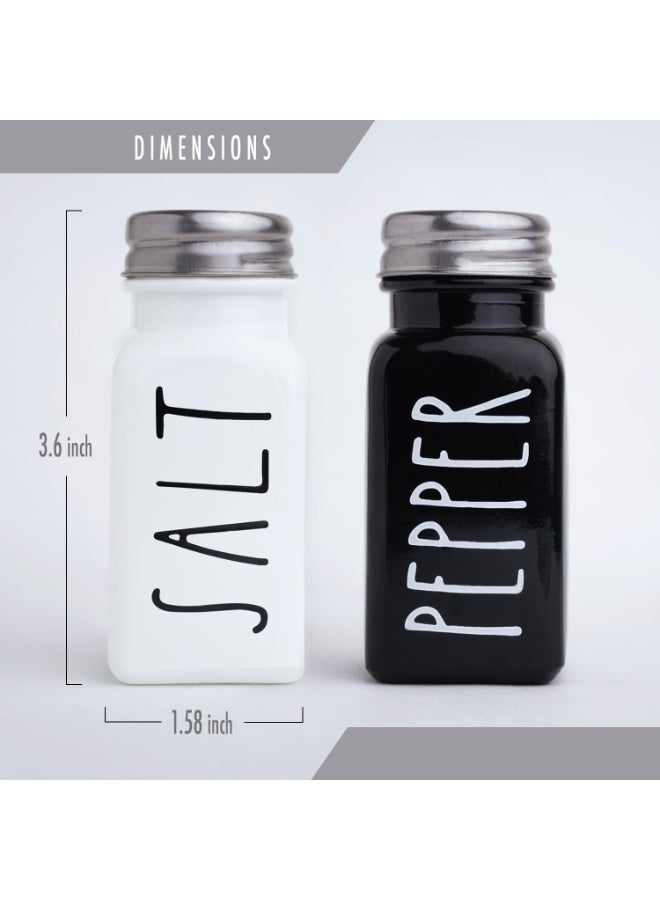 Bukela Farmhouse Salt and Pepper Shakers Set, a Cute Black and White Premium Glass Shakers with Stainless Steel Lids in a Black Metal Holder, Perfect for Adding a Vintage Kitchen Decor Charm - Image 2