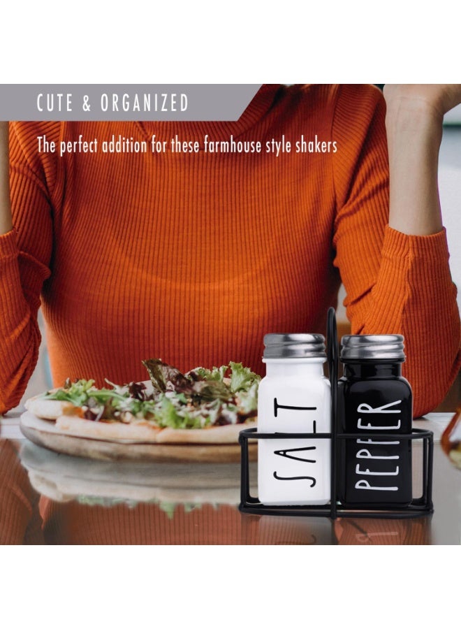 Bukela Farmhouse Salt and Pepper Shakers Set, a Cute Black and White Premium Glass Shakers with Stainless Steel Lids in a Black Metal Holder, Perfect for Adding a Vintage Kitchen Decor Charm - Image 5