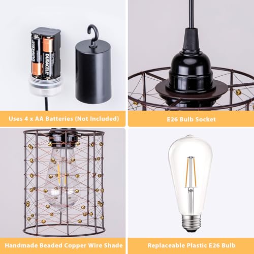 ALL FORTUNE Battery Operated Hanging Outdoor Chandelier, Battery Power 5′′×6′′ Pendant Light, Gazebo Lights Outdoor, 4 AA Batteries, for Gazebo, Pergola, Porch, Patio, Indoor Outdoor Decor Lighting (2) - Image 5