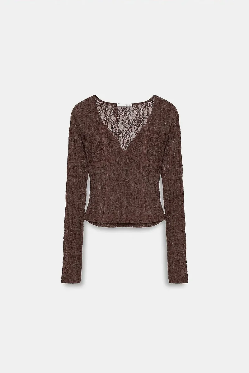 DILVIN Women’s Lace V-neck Long-sleeve Top