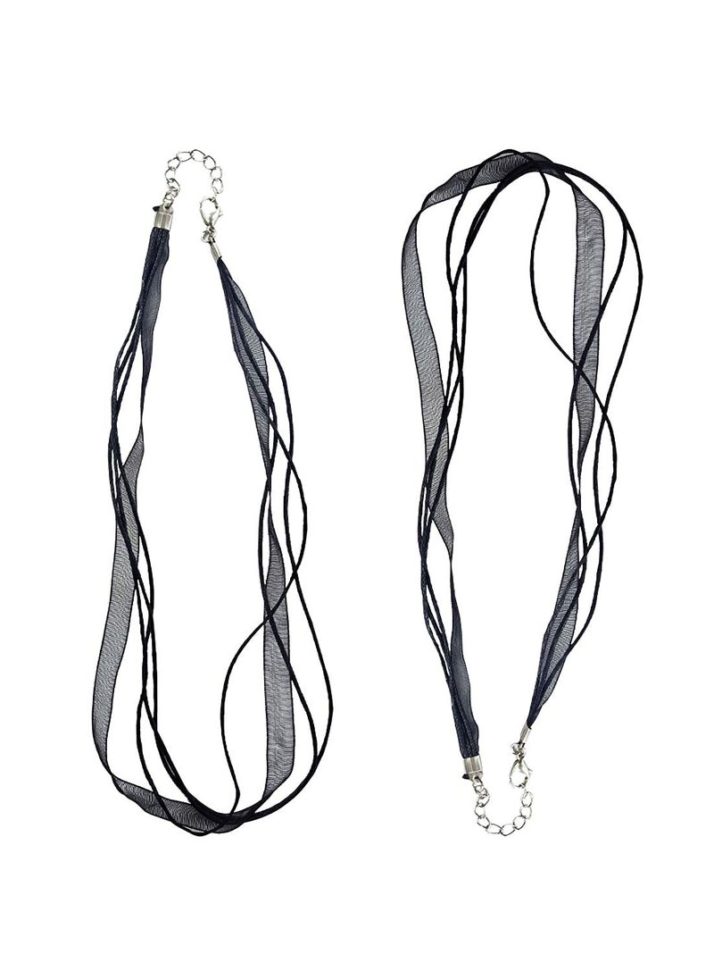 DIY Crafts DIY Crafts Pack of 10 Pcs, Black Colour, Black Colorful Voile Organza Ribbon Waxed Cord String Necklace Strap with Lobster Clasp Extension Chain for DIY Jewelr(Pack of 10 Pcs, Black Colour)  - Image 1