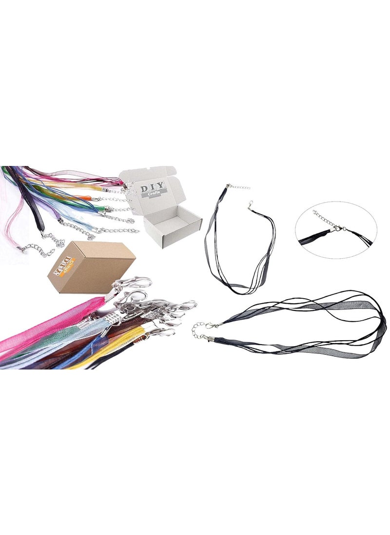 DIY Crafts DIY Crafts Pack of 10 Pcs, Black Colour, Black Colorful Voile Organza Ribbon Waxed Cord String Necklace Strap with Lobster Clasp Extension Chain for DIY Jewelr(Pack of 10 Pcs, Black Colour)  - Image 5