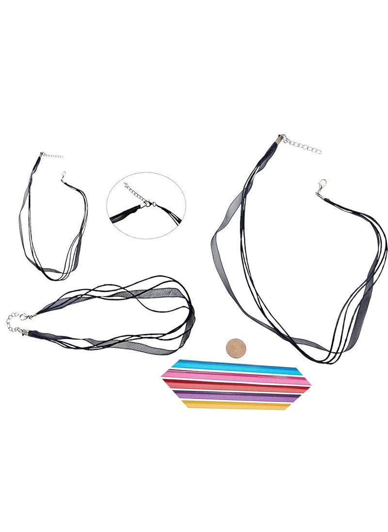 DIY Crafts DIY Crafts Pack of 10 Pcs, Black Colour, Black Colorful Voile Organza Ribbon Waxed Cord String Necklace Strap with Lobster Clasp Extension Chain for DIY Jewelr(Pack of 10 Pcs, Black Colour)  - Image 2