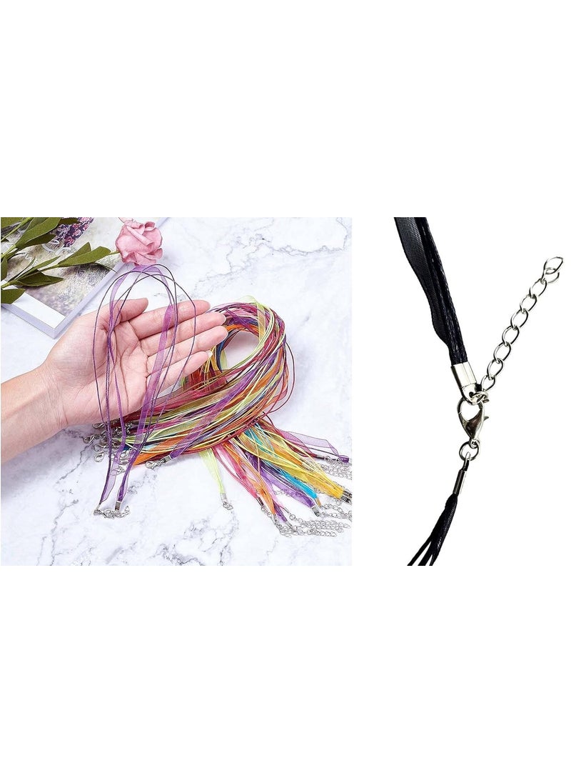DIY Crafts DIY Crafts Pack of 10 Pcs, Black Colour, Black Colorful Voile Organza Ribbon Waxed Cord String Necklace Strap with Lobster Clasp Extension Chain for DIY Jewelr(Pack of 10 Pcs, Black Colour)  - Image 4